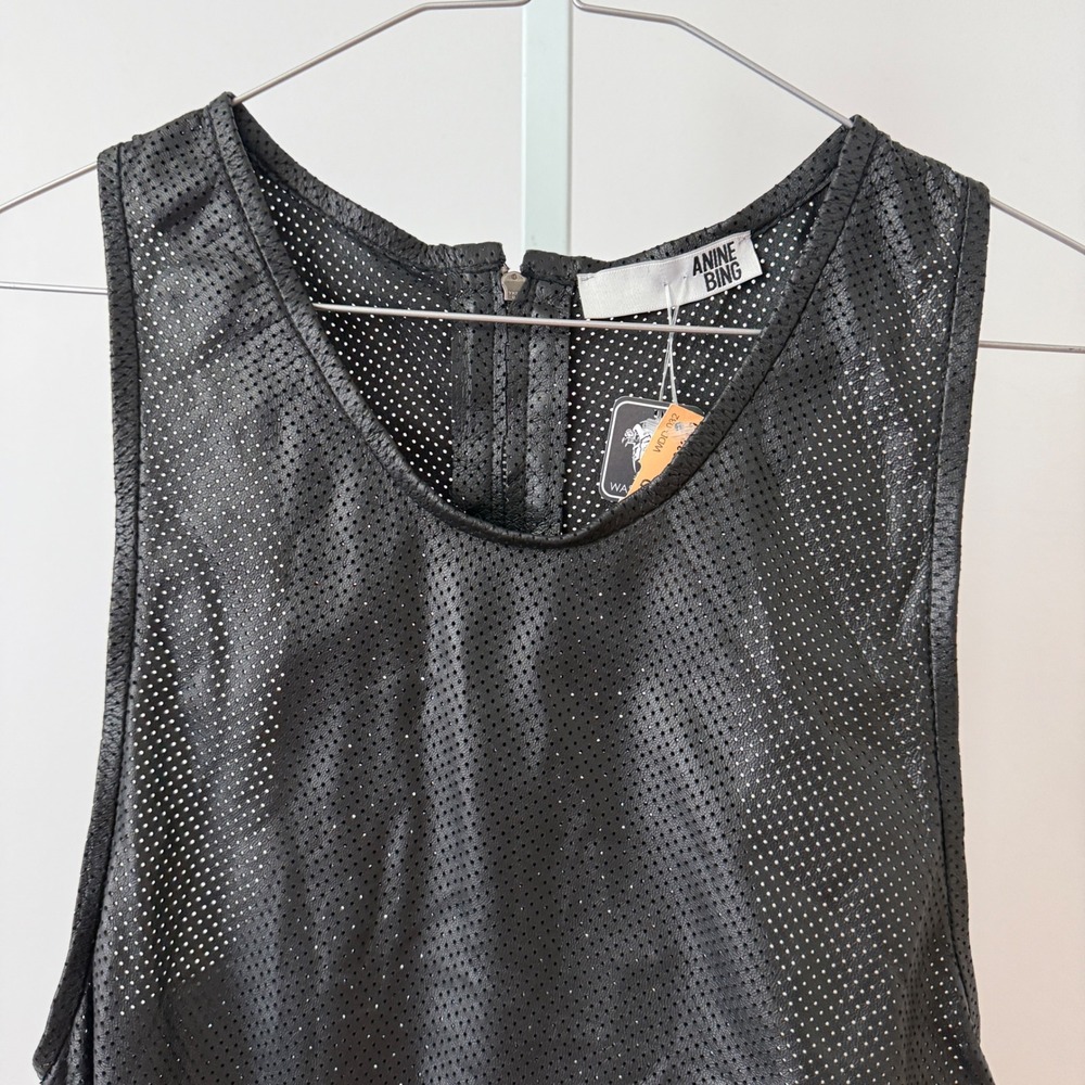 Anine Bing sz XS Black Perforated 100% Lambskin Leather Tank Top Back Zip Goth - Picture 2 of 7